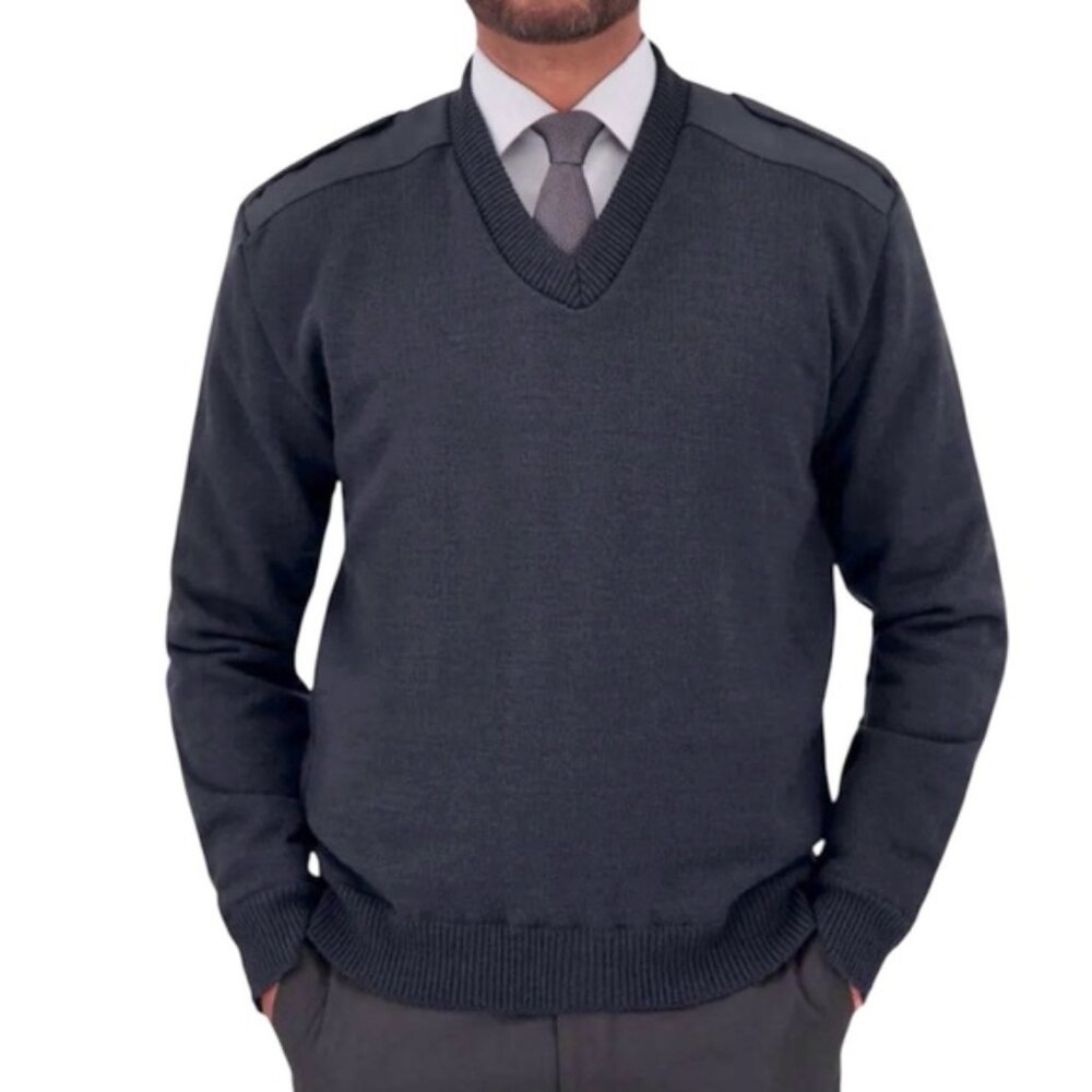 TUFFWEAR New Mens Knit Military Sweater Button Epaulets Shoulders Elbows Navy